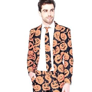 Full Pumpkin Suit with Tie & Hat for Halloween Costume